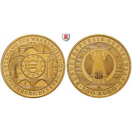 Bundesrepublik Deutschland, 200 Euro 2002, Einführung des Euro, D, 31,1 g fein, st, J. 494