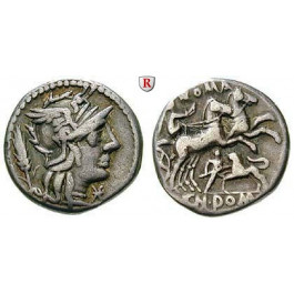 Römische Republik, Cn. Domitius Ahenobarbus, Denar 128 v.Chr., ss+