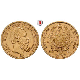 Deutsches Kaiserreich, Württemberg, Karl, 20 Mark 1873, F, ss+, J. 290