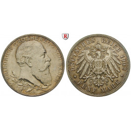 Deutsches Kaiserreich, Baden, Friedrich I., 5 Mark 1902, Regierungsjubiläum, G, ss-vz/vz, J. 31