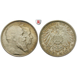 Deutsches Kaiserreich, Baden, Friedrich I., 2 Mark 1906, Goldene Hochzeit, G, vz/vz-st, J. 34