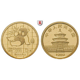 China, Volksrepublik, 5 Yuan 1989, 1,56 g fein, st