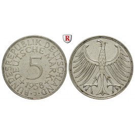 Bundesrepublik Deutschland, 5 DM 1958, J, ss+, J. 387