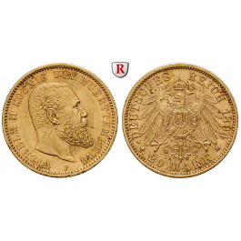 Deutsches Kaiserreich, Württemberg, Wilhelm II., 20 Mark 1894, F, f.vz, J. 296