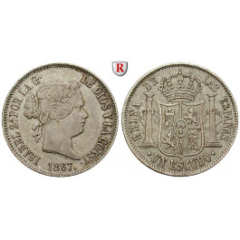 Spanien, Isabella II., Escudo 1867, ss+