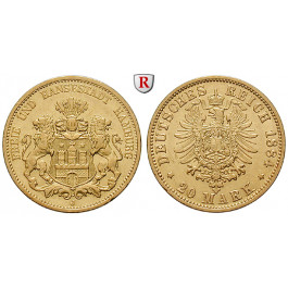 Deutsches Kaiserreich, Hamburg, 20 Mark 1884, J, ss-vz, J. 210