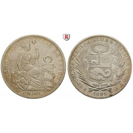 Peru, Republik, Sol 1895, 22,5 g fein, ss