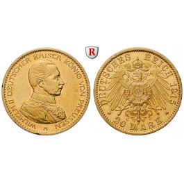 Deutsches Kaiserreich, Preussen, Wilhelm II., 20 Mark 1915, Kaiser in Uniform, A, f.vz/vz+, J. 253