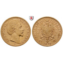 Deutsches Kaiserreich, Bayern, Ludwig II., 20 Mark 1872, D, ss+, J. 194
