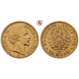 Deutsches Kaiserreich, Bayern, Ludwig II., 20 Mark 1874, D, ss+, J. 197