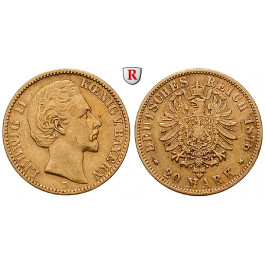 Deutsches Kaiserreich, Bayern, Ludwig II., 20 Mark 1876, D, ss+, J. 197