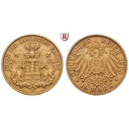 Deutsches Kaiserreich, Hamburg, 10 Mark 1905, J, ss-vz, J. 211
