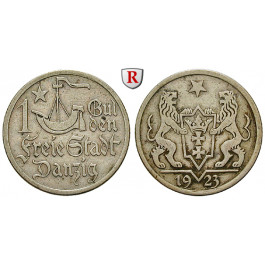 Nebengebiete, Danzig, 1 Gulden 1923, Kogge, ss, J. D7