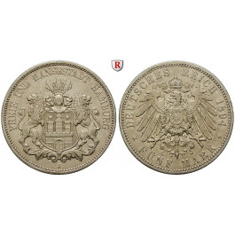 Deutsches Kaiserreich, Hamburg, 5 Mark 1894, J, ss-vz, J. 65