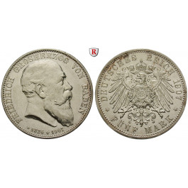 Deutsches Kaiserreich, Baden, Friedrich I., 5 Mark 1907, auf den Tod, G, ss-vz, J. 37