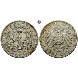 Deutsches Kaiserreich, Bremen, 5 Mark 1906, J, vz, J. 60