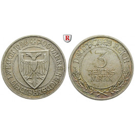 Weimarer Republik, 3 Reichsmark 1926, Lübeck, A, vz+/f.vz, J. 323