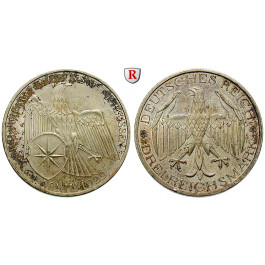 Weimarer Republik, 3 Reichsmark 1929, Waldeck, A, vz+, J. 337