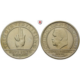 Weimarer Republik, 5 Reichsmark 1929, Verfassung, A, ss-vz, J. 341