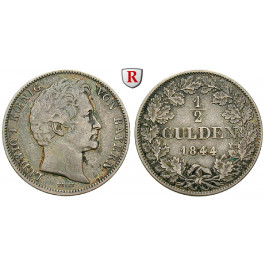 Bayern, Königreich, Ludwig I., 1/2 Gulden 1844, ss