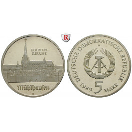 DDR, 5 Mark 1989, Marienkirche Mühlhausen, PP, J. 1627