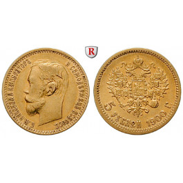 Russland, Nikolaus II., 5 Rubel 1900, 3,87 g fein, ss/ss-vz