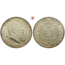 Deutsches Kaiserreich, Bayern, Luitpold, Prinzregent, 5 Mark 1911, 90. Geburtstag, D, ss-vz/vz-st, J. 50