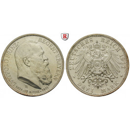 Deutsches Kaiserreich, Bayern, Luitpold, Prinzregent, 3 Mark 1911, 90. Geburtstag, D, f.vz/vz+, J. 49