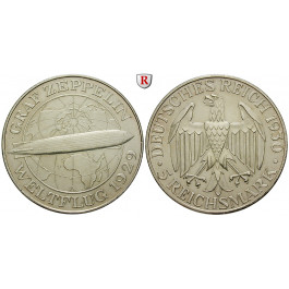 Weimarer Republik, 5 Reichsmark 1930, Zeppelin, A, vz, J. 343