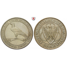 Weimarer Republik, 5 Reichsmark 1930, Rheinlandräumung, A, ss+, J. 346