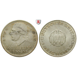 Weimarer Republik, 3 Reichsmark 1929, Lessing, A, f.vz, J. 335