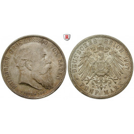 Deutsches Kaiserreich, Baden, Friedrich I., 5 Mark 1907, Auf den Tod, G, vz-st, J. 37