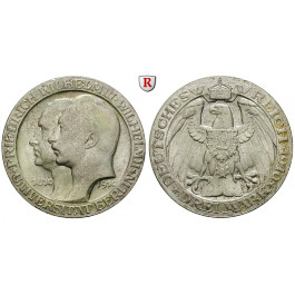 Deutsches Kaiserreich, Preussen, Wilhelm II., 3 Mark 1910, Universität Berlin, A, vz/vz-st, J. 107
