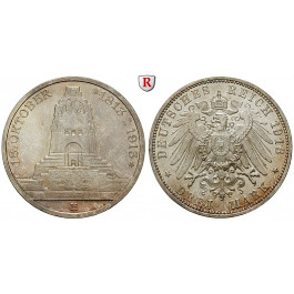 Deutsches Kaiserreich, Sachsen, Friedrich August III., 3 Mark 1913, Völkerschlacht, E, vz+/st, J. 140