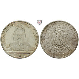 Deutsches Kaiserreich, Sachsen, Friedrich August III., 3 Mark 1913, Völkerschlacht, E, vz-st, J. 140