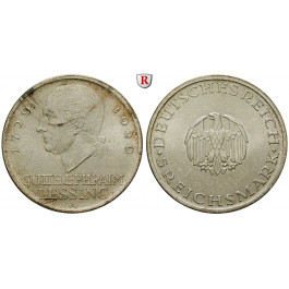 Weimarer Republik, 5 Reichsmark 1929, Lessing, A, vz, J. 336