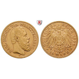 Deutsches Kaiserreich, Württemberg, Karl, 10 Mark 1890, Portrait / Reichsadler, F, 3,58 g fein, ss/vz, J. 294
