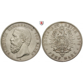 Deutsches Kaiserreich, Baden, Friedrich I., 5 Mark 1876, G, ss, J. 27