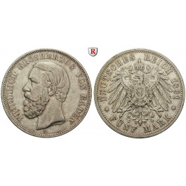Deutsches Kaiserreich, Baden, Friedrich I., 5 Mark 1891, G, ss, J. 29F