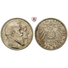 Deutsches Kaiserreich, Baden, Friedrich I., 2 Mark 1906, Goldene Hochzeit, G, ss-vz/vz, J. 34
