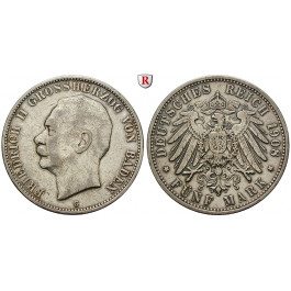 Deutsches Kaiserreich, Baden, Friedrich II., 5 Mark 1908, G, ss, J. 40