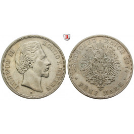 Deutsches Kaiserreich, Bayern, Ludwig II., 5 Mark 1874, D, ss, J. 42