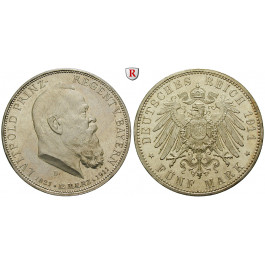 Deutsches Kaiserreich, Bayern, Luitpold, Prinzregent, 5 Mark 1911, 90. Geburtstag, D, vz aus PP, J. 50