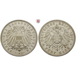Deutsches Kaiserreich, Lübeck, 5 Mark 1907, A, ss-vz, J. 83