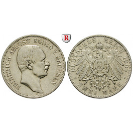 Deutsches Kaiserreich, Sachsen, Friedrich August III., 2 Mark 1907, E, ss+, J. 134