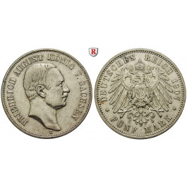 Deutsches Kaiserreich, Sachsen, Friedrich August III., 5 Mark 1907, E, ss+, J. 136