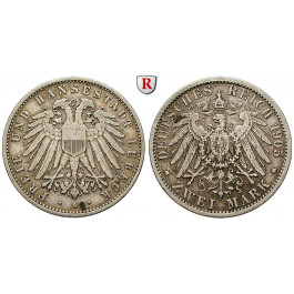 Deutsches Kaiserreich, Lübeck, 2 Mark 1905, A, ss+, J. 81