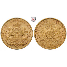 Deutsches Kaiserreich, Hamburg, 20 Mark 1913, J, vz+, J. 212