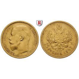 Russland, Nikolaus II., 15 Rubel 1897, 11,57 g fein, ss+