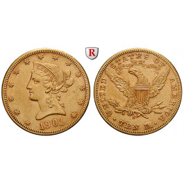 USA, 10 Dollars 1901, 15,07 g fein, ss+